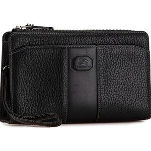 Black Burberry Leather Clutch with checkered interior